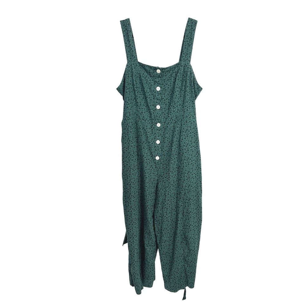 Linen‎ Blend Wide Leg Jumpsuit Sleeveless Green Pockets XXL Cottagecore Boho